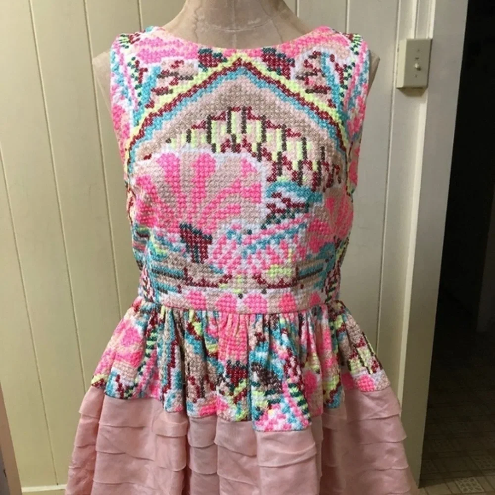 ANTHROPOLOGIE sz 4 DAKSHA Pink Embroidered Peplum - Picture 1 of 8